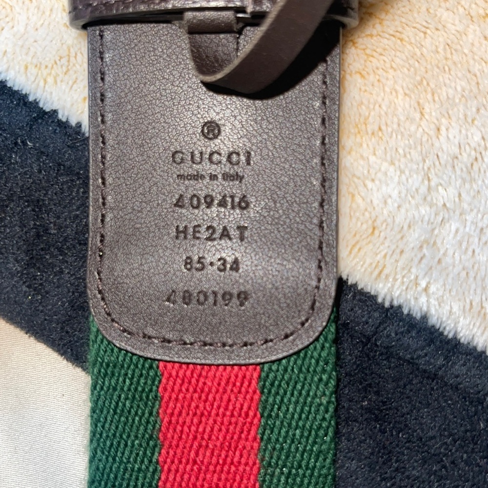 UCCI GOLD GG CANVAS WEBBING BELT W/ BLACK LEATHER